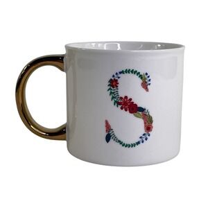 Opalhouse Porcelain Mug Floral Monogram Letter S Gold Handle White 200 01 4364